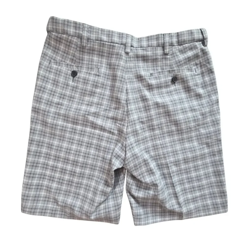 Haggar Cool 18 Pro Golf Shorts, sz 34 Gray Plaid Expandable Waistband 9